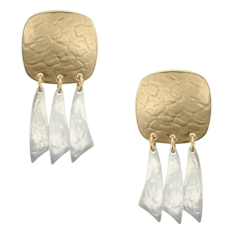 Rounded Square with Arc Fringe Clip or Post Earring