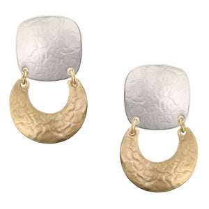 Rounded Square with Crescent Clip or Post Earring