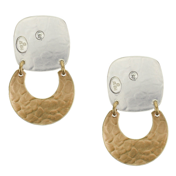 Rounded Square with Crescent Clip or Post Earring