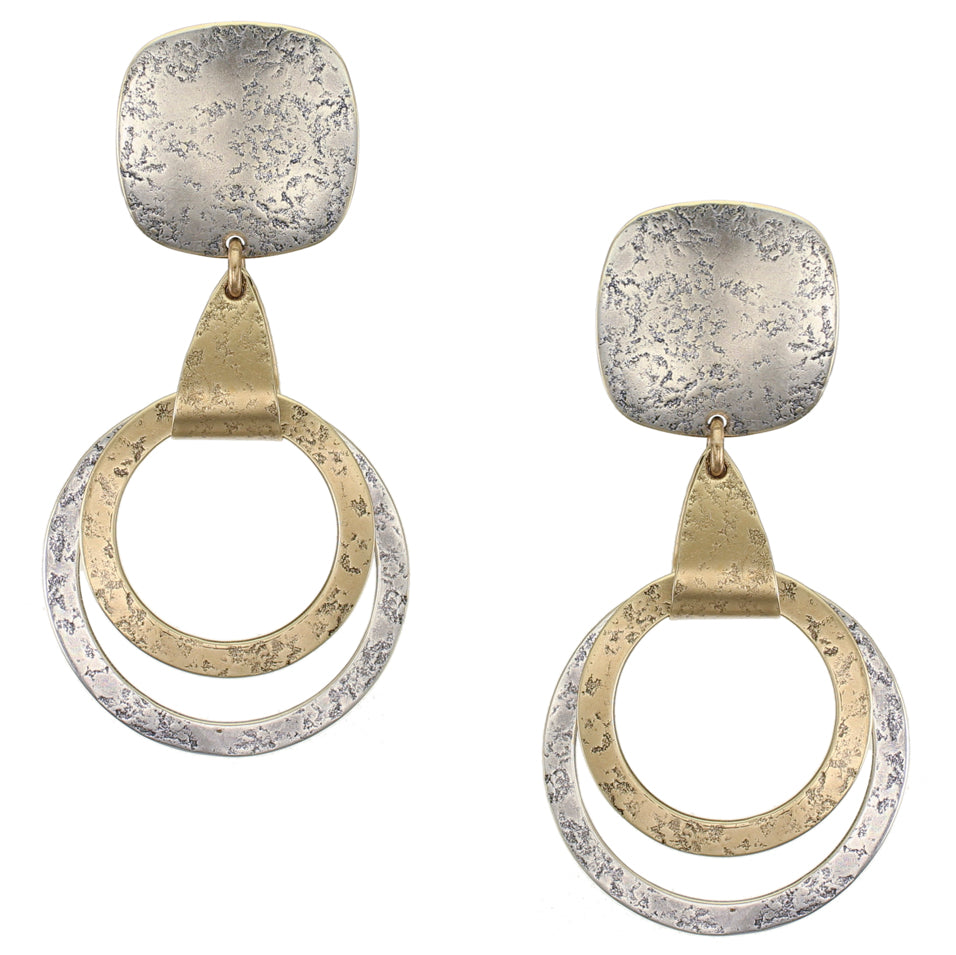 Rounded Square with Loop and Graduated Rings Post or Clip Earring