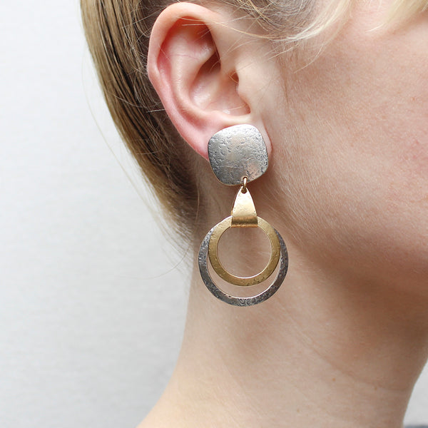 Rounded Square with Loop and Graduated Rings Post or Clip Earring