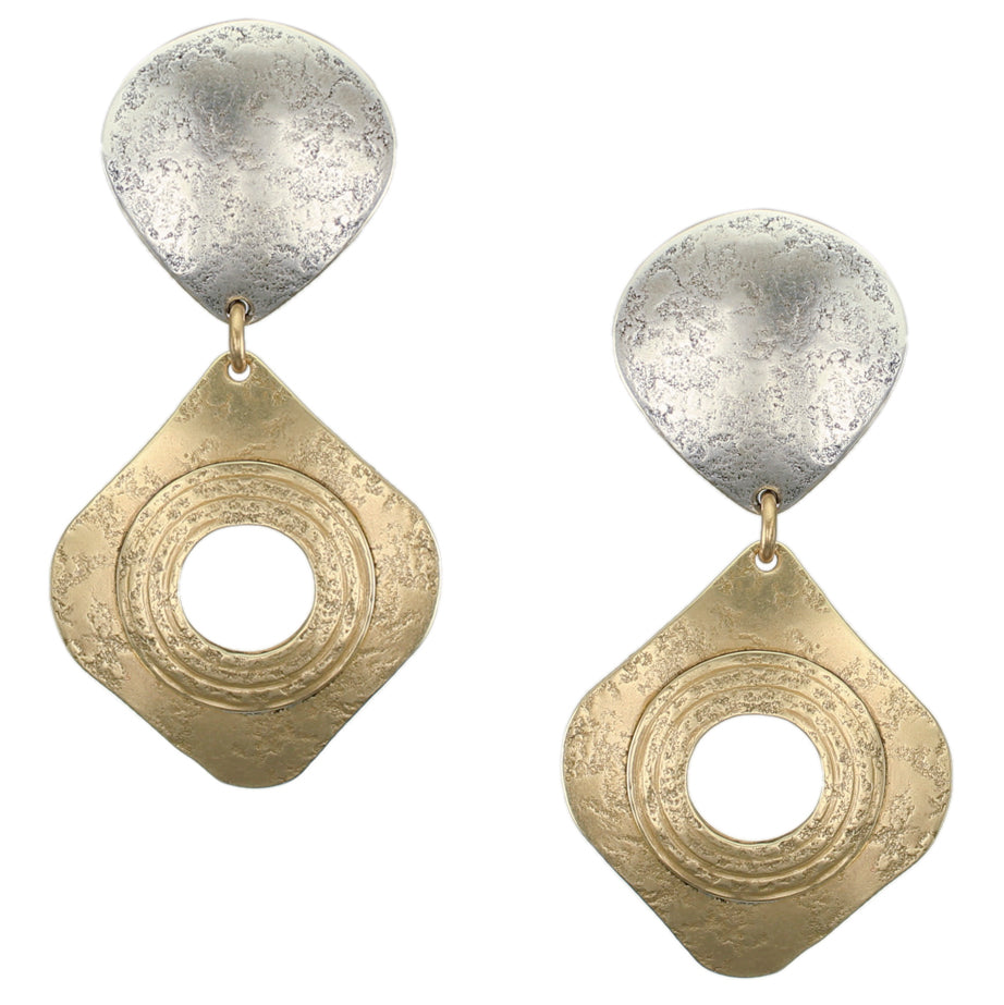 Inverted Teardrop with Cutout Rounded Diamond and Ring Clip Earring
