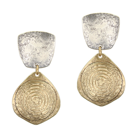 Tapered Square with Teardrop and Patterned Disc Clip Earring