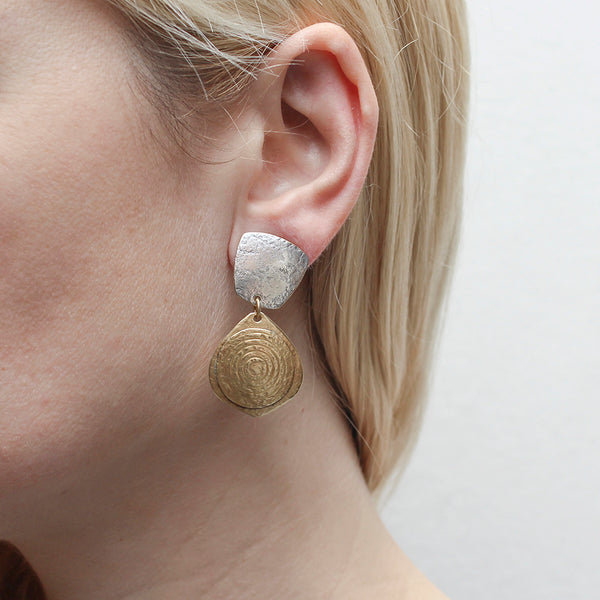 Tapered Square with Teardrop and Patterned Disc Clip Earring