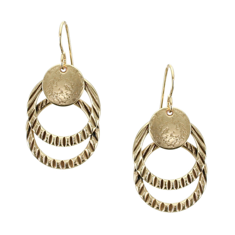 Disc with Textured Rings Wire Earring