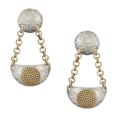 Small Disc with Suspended Semi Circle and Patterned Disc Post Earring