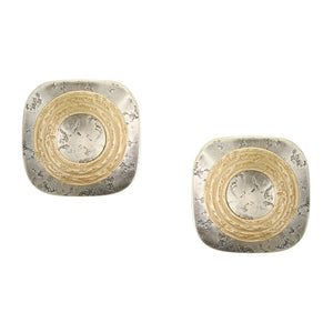 Rounded Square with Patterned Ring Post or Clip Earring
