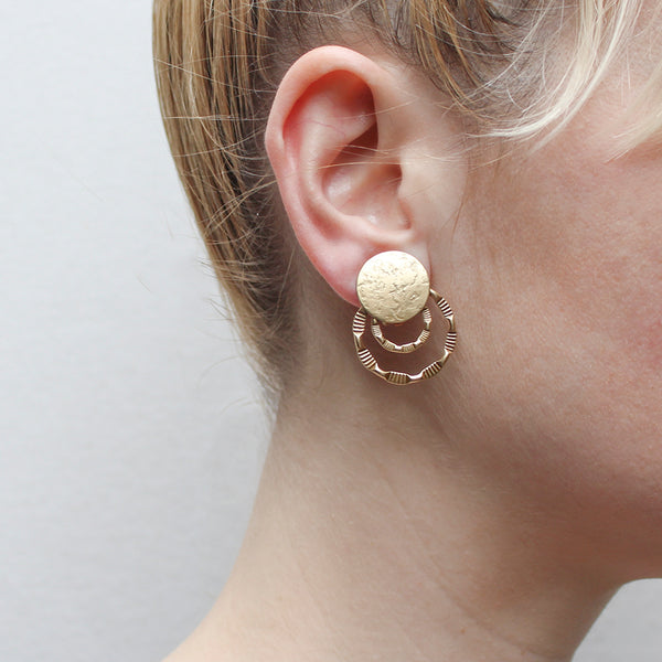 Disc with Patterned Rings Clip Earring