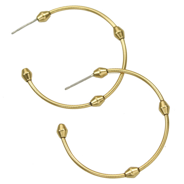 Brass Beaded Post Hoop Earring