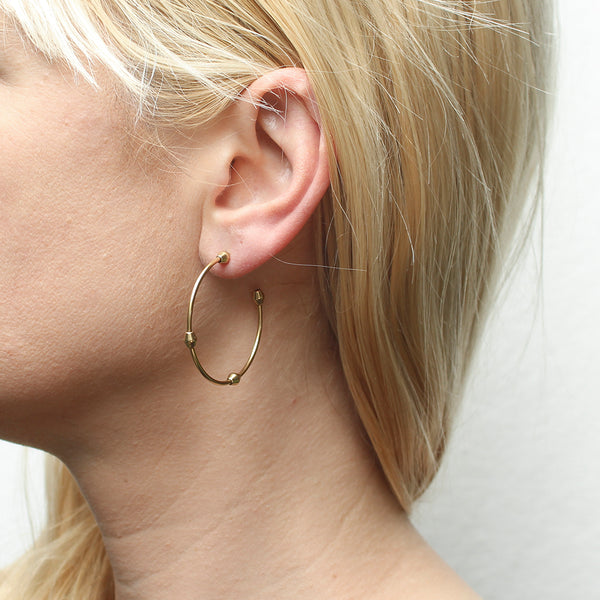 Brass Beaded Post Hoop Earring