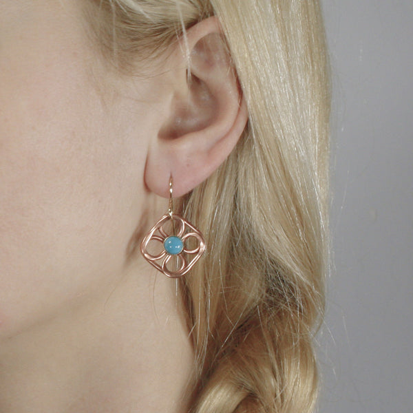 Wire Flower Earring with Cabochon in Copper