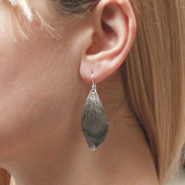 Large Textured Leaf Wire Earring