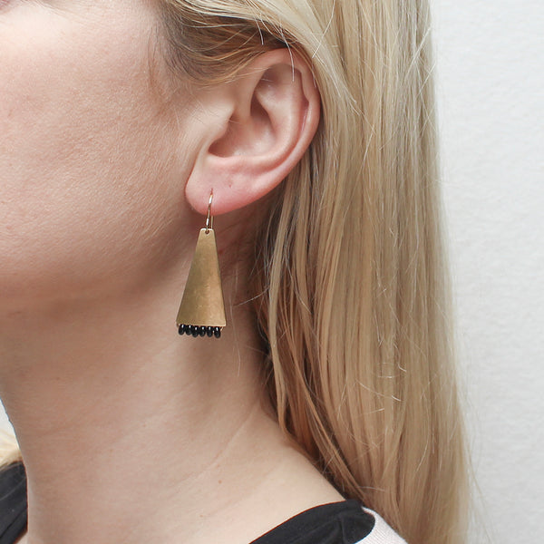 Long Triangle with Black Beads Wire Earring