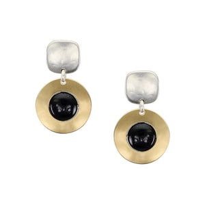 Square with Cutout Disc and Black Bead Post Earring