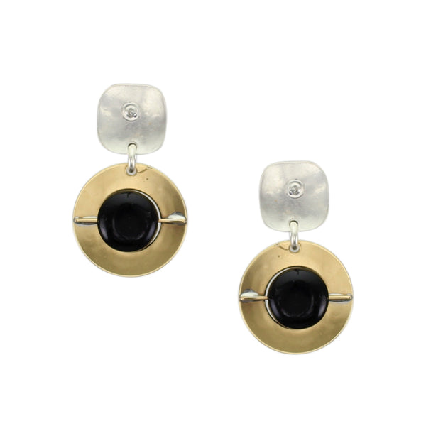 Square with Cutout Disc and Black Bead Post Earring