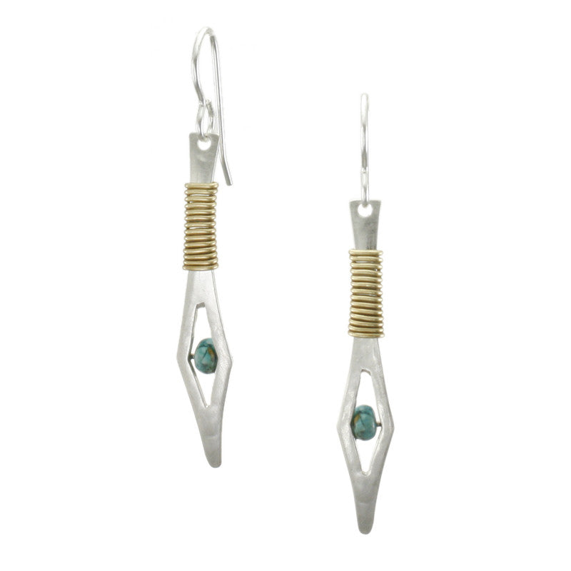 Wire-Wrapped Spear with Turquoise Bead Earring