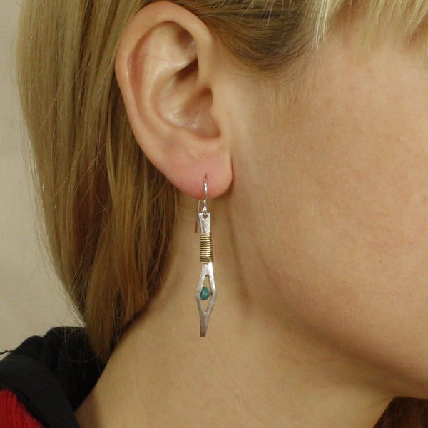Wire-Wrapped Spear with Turquoise Bead Earring