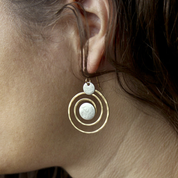 Brass Spiral with Sterling Silver Discs Earring