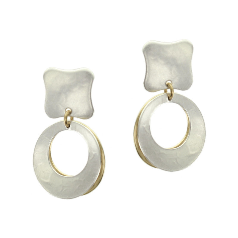 Rounded Square Linked with Back to Back Cutout Discs Post Earring