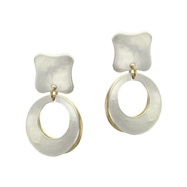 Rounded Square Linked with Back to Back Cutout Discs Post Earring