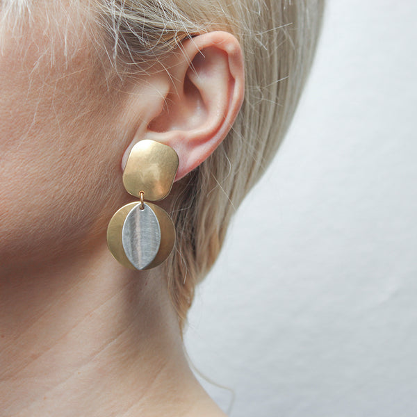 Rounded Rectangle with Disc and Leaf Clip Earring