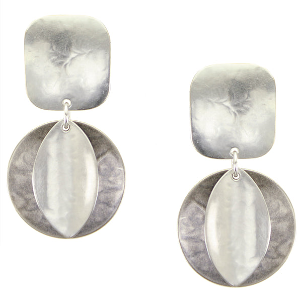 Rounded Rectangle with Disc and Leaf Clip Earring