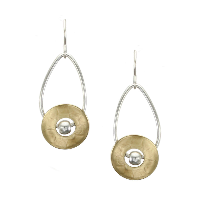 Cutout Disc with Bead and Teardrop Hoop Earring