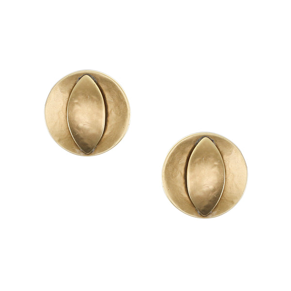 Concave Disc with Leaf Post Earring