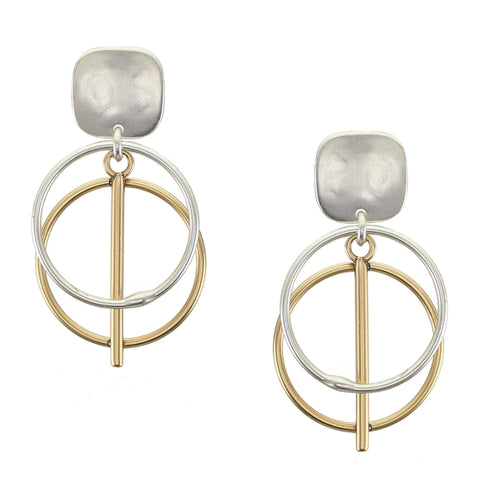 Rounded Square with Rings and Rod Post Earring
