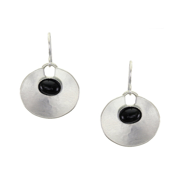 Dished Oval with Black Oval Cabochon Wire Earring