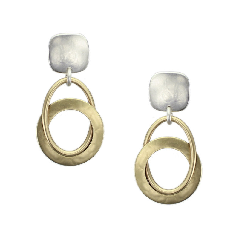 Square with Interlocking Cutout Disc and Oval Ring Earring