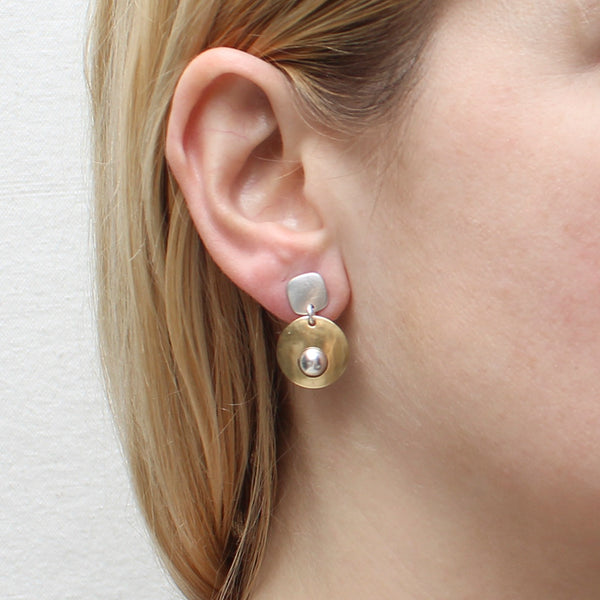Rounded Square with Disc with Inset Bead Earring