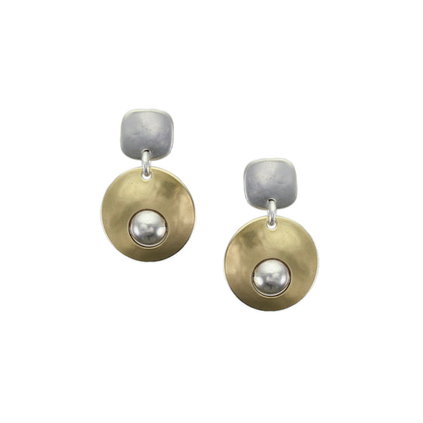 Rounded Square with Disc with Inset Bead Earring