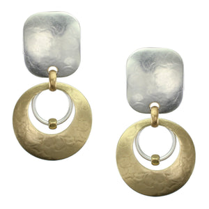 Rounded Rectangle with Cutout Disc with Ring and Bead Earring
