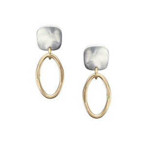Square with Hammered Oval Post Earring