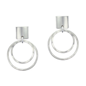 Convex Square with Tiered Hammered Rings Post Earring