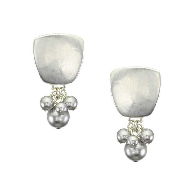 Silver Tapered Square with Clustered Cream Pearls Clip or Post Earring