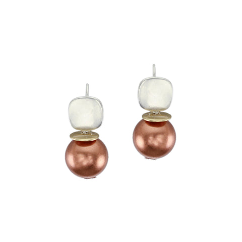 Rounded Square with Bead and Disc Small Wire Earring