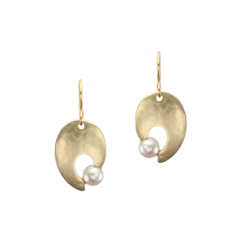 Cutout Leaf with Cream Pearl Earring