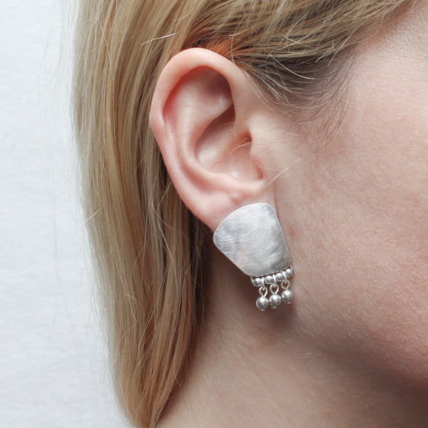 Organic Trapezoid with Grey Pearls Post or Clip Earring