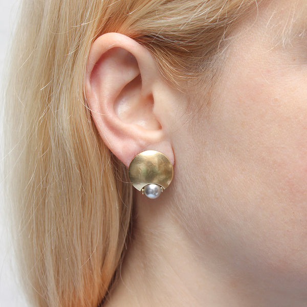 Domed Disc with Inset Grey Pearl Earring