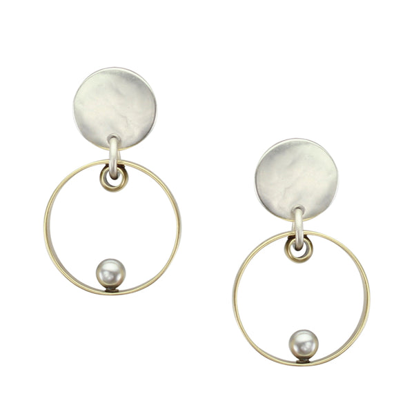 Disc with Thin Rim and Grey Pearl Post Earring