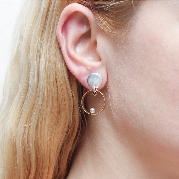 Disc with Thin Rim and Grey Pearl Post Earring