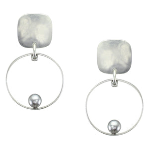 Rounded Square with Thin Rim and Grey Pearl Post Earring