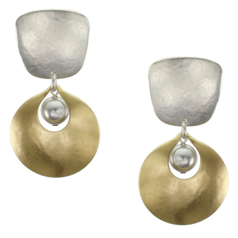 Brass and Silver  Post or Clip on Pearl Earrings