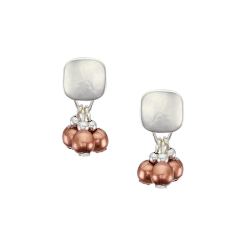 Small Rounded Square with Ring and Beads Post Earring
