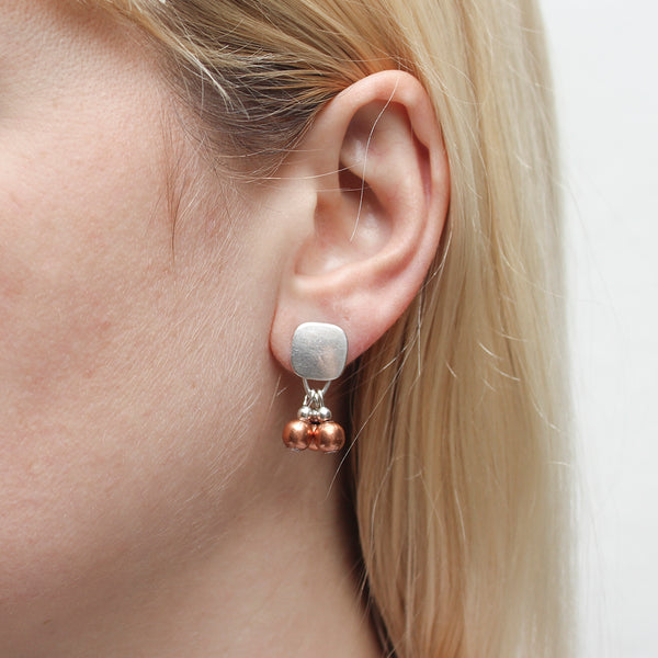 Small Rounded Square with Ring and Beads Post Earring