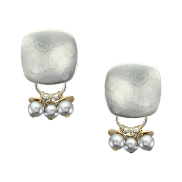 Brass and Silver Post or Clip on Pearl Earrings