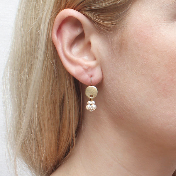 Petite Hammered Disc with Cream Pearl Dangles Earring