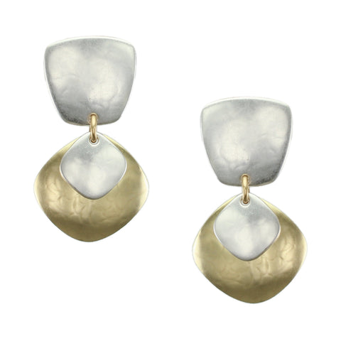 Tapered Square with Layered Rounded Diamonds Post or Clip Earring